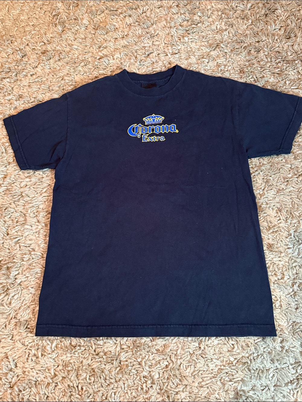 Vintage 2004 Fifth Sun Corona Extra Beer T-Shirt Navy Blue Back Print Y2K